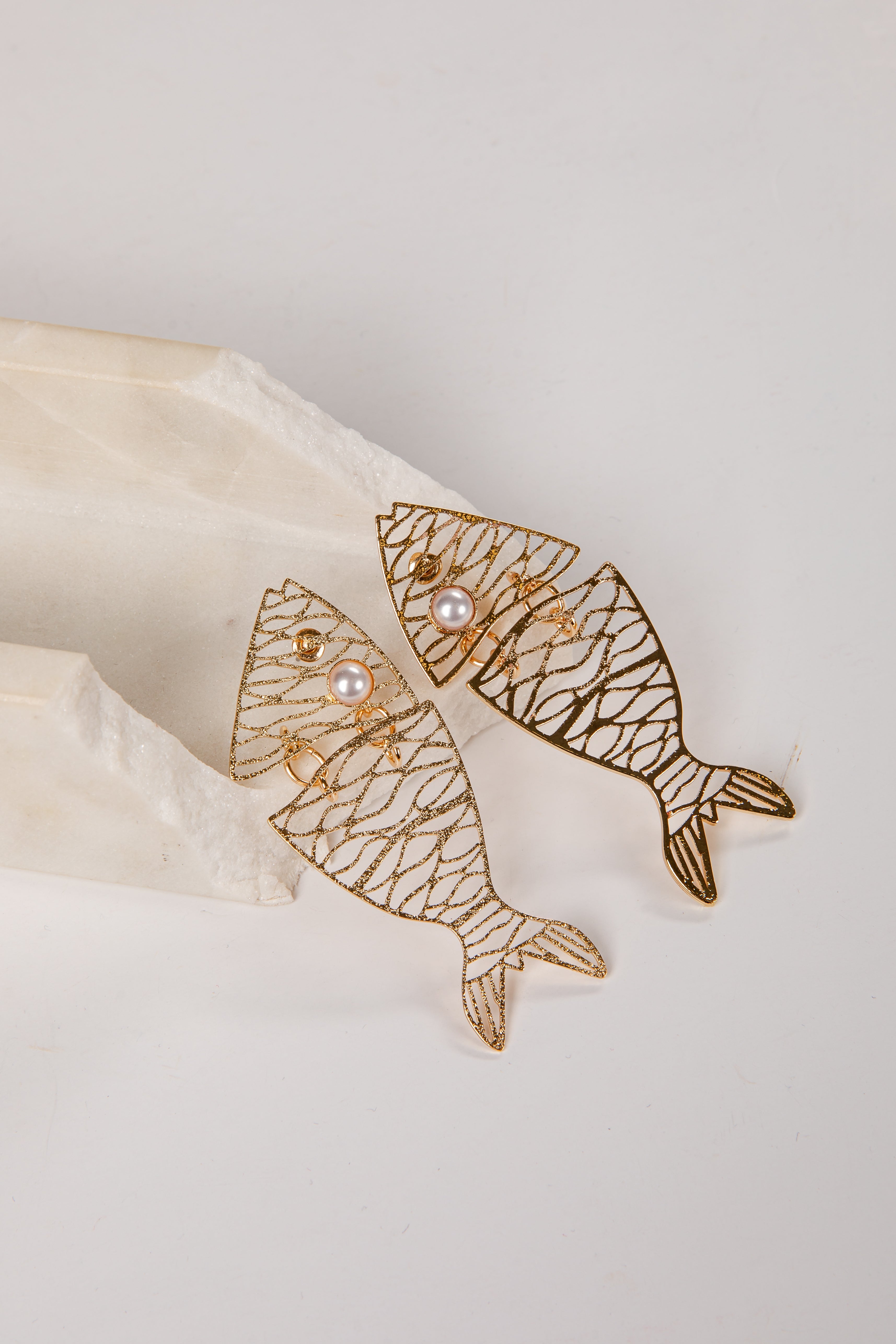 Kennedy Fish Statement Gold Earrings